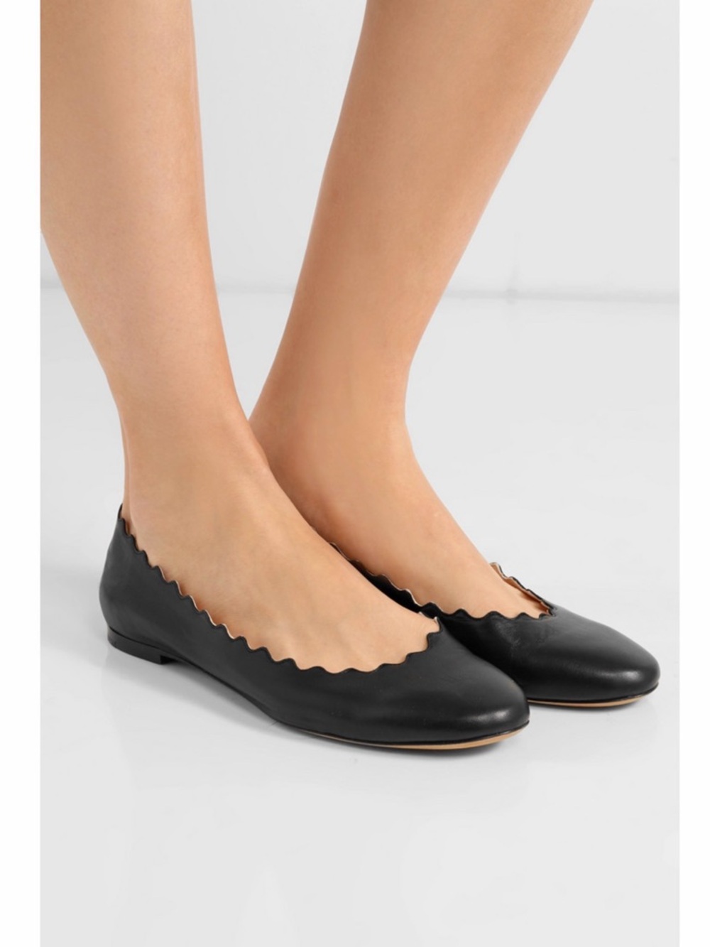 Chloe Black Scalloped Leather Ballet Flats